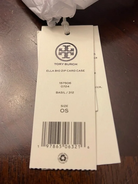 💚✨ NWT Tory Burch Ella Bio Zip Card Case – Basil Green 🌿 Gold Hardware💚✨ - Picture 6 of 8